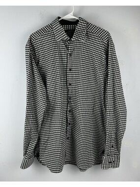 Hammer Made Mens Black White Gingham Check Button Down Shirt Size 43 17